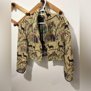 VINTAGE TAPESTRY “NEW IDENTITY” CROPPED JACKET